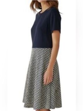 J McLaughlin Sz 6 Navy Short Sleeve Colorblock Dress Fit Flare Empire Rosalie